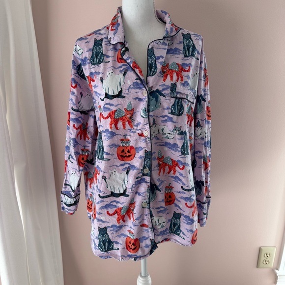 Printfresh Halloween House Cats Purple Pajama Top Size 1X - Picture 2 of 6